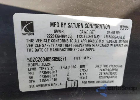 2005 Saturn Vue from USA, damaged, VIN 5GZCZ63405S850371